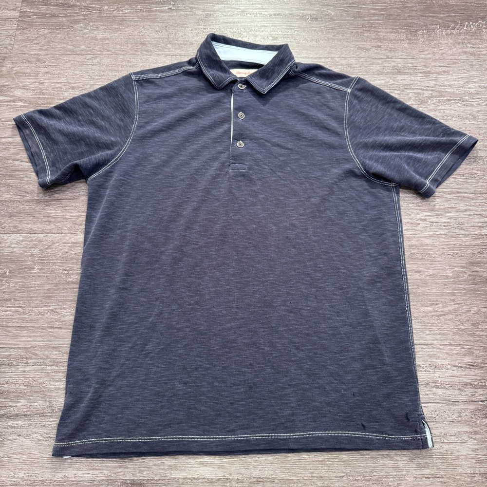 Tommy Bahama Polo Shirt Mens Medium Blue Golf Short Sleeve Collared Modal Adult