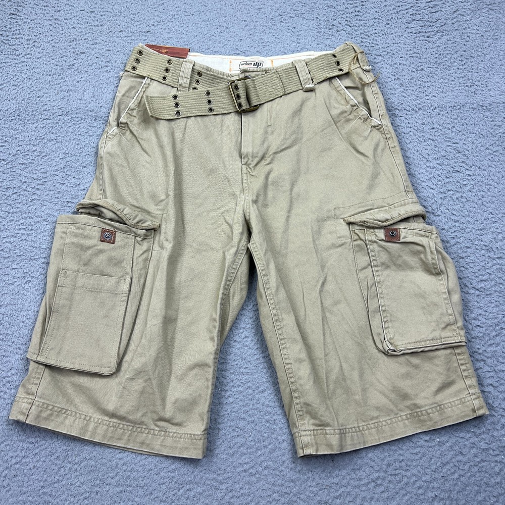 NWT Urban Pipeline Cargo Shorts Mens 32 Beige Belted Baggy Utility Skater Grunge