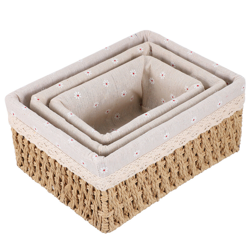 3 Pcs Woven Rattan Basket Storage Home Furnishing Helper Office