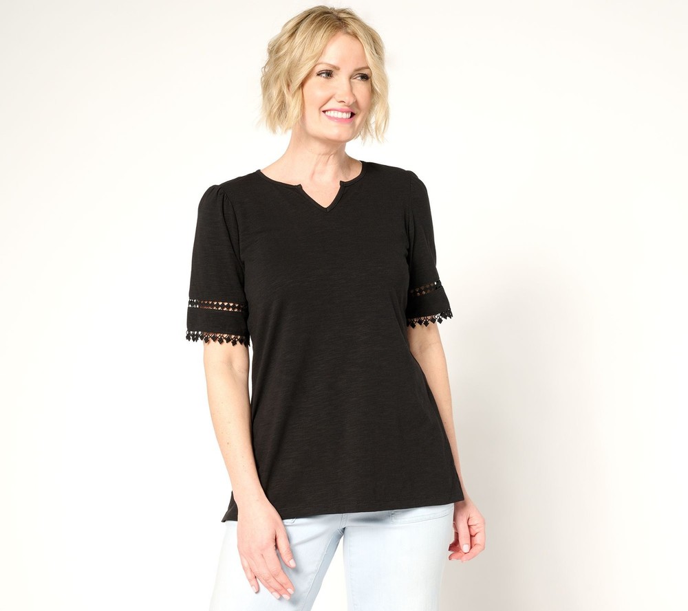 Belle by Kim Gravel Women's Top Sz 2XS (XXS) Slub Knit Diamond Black A686384