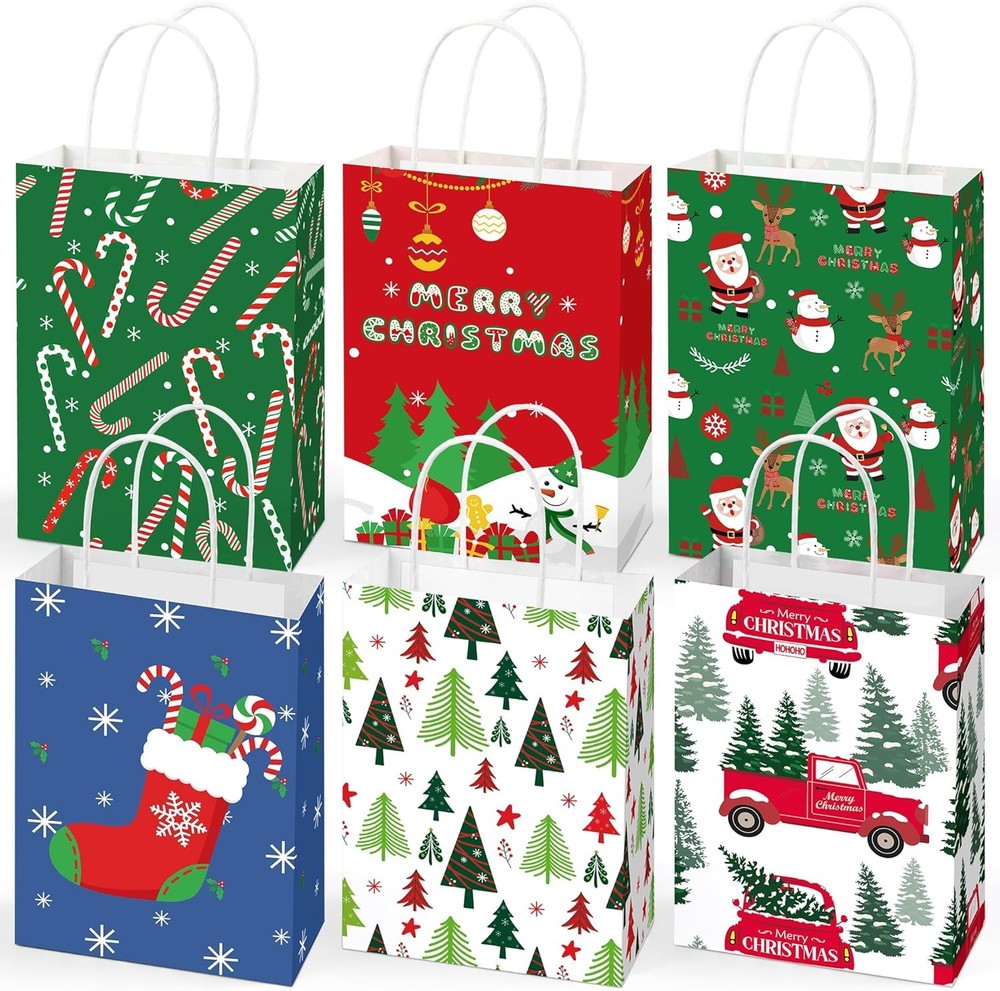 Christmas Gift Bags - 12 Pack Christmas Bags for Gifts - Small Christmas Gift Ba