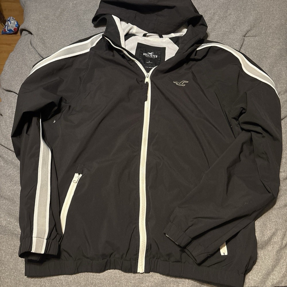 Hollister Black Windbreaker Hooded Jacket Full Zip Men's Size Small