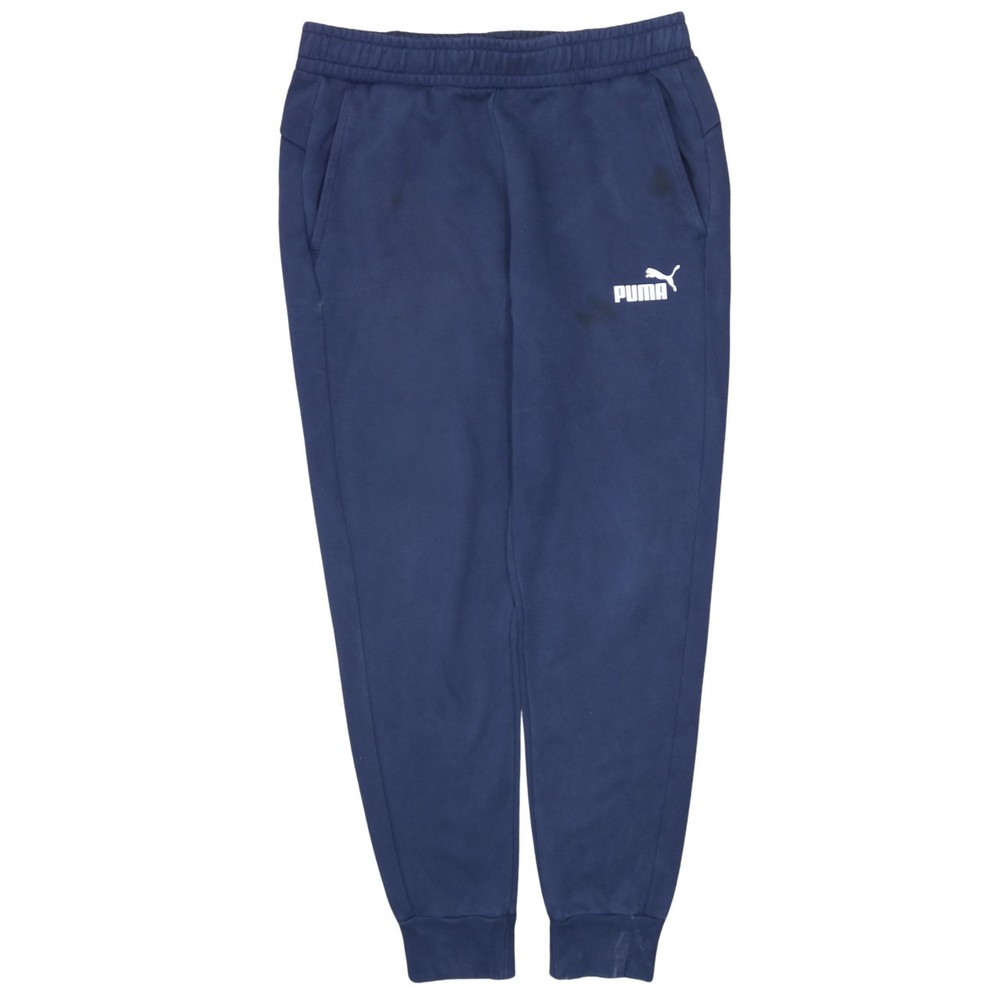 Puma Mens Joggers Navy Blue Fleece Track Pants Elastic Waist Cuffed Logo Gym M