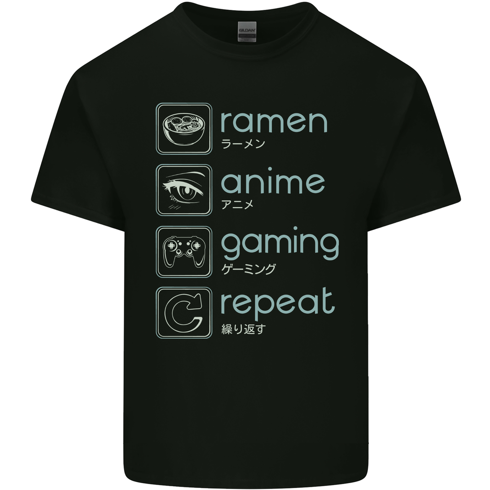 Ramen Anime Gaming Repeat Gamer Mens Cotton T-Shirt Tee Top
