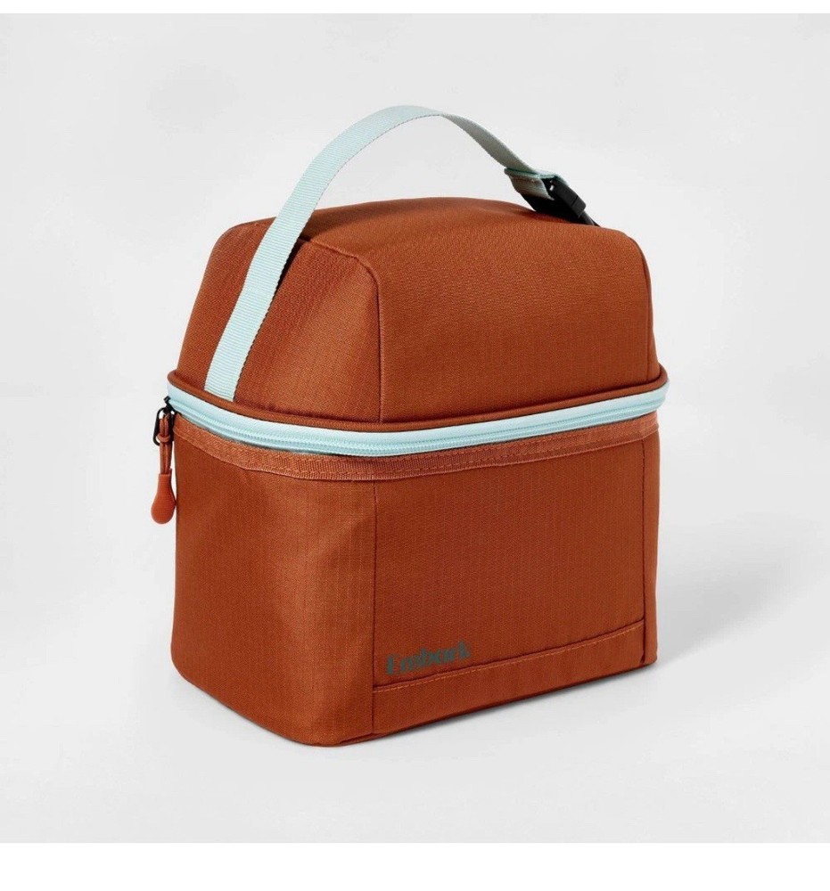 Insulated Dual-Compartment Brown Lunch Bag by Embark