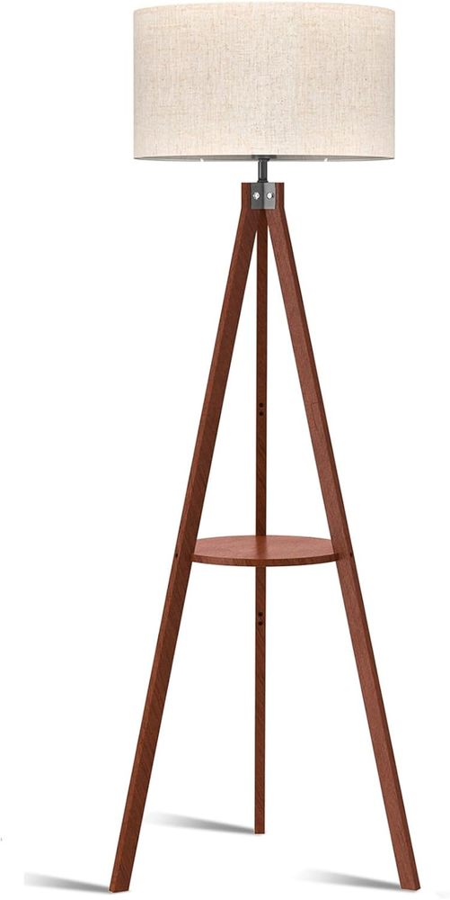 Tripod Floor Lamp, Mid Century Wood Standing Lamp, Modern Design Shelf Floor Lam