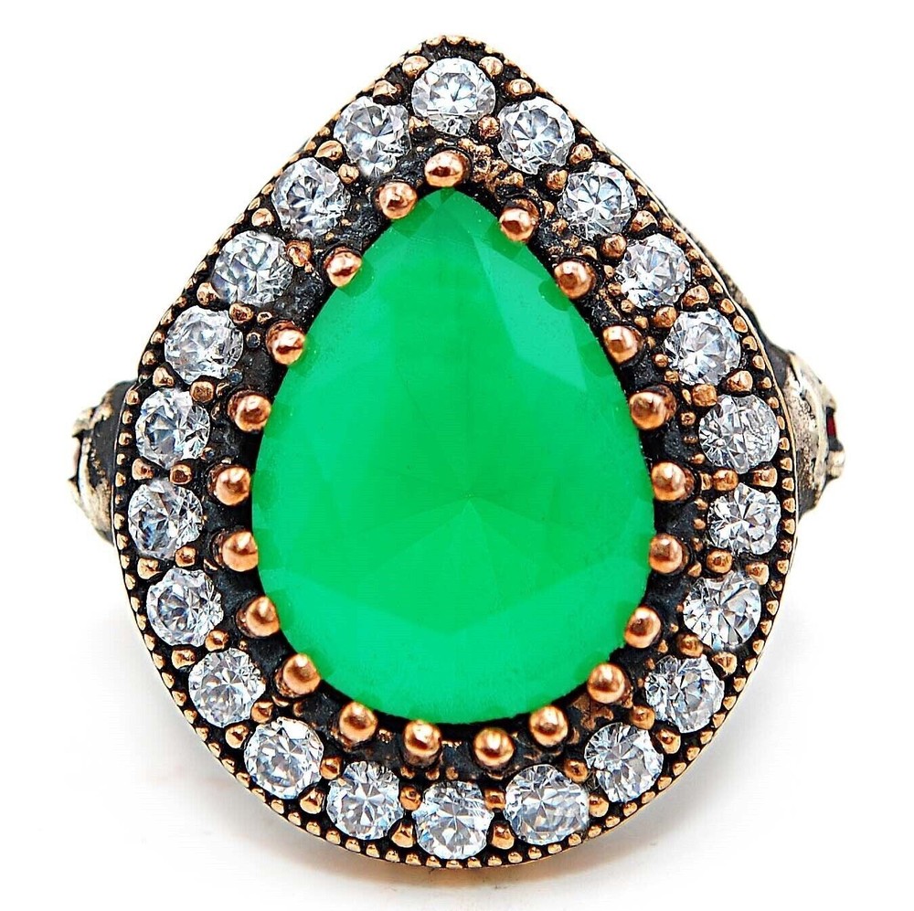 Ottoman Empire Inspired 12CT Treated Emerald Ring in 925 Sterling Silver, Size 7, Elegant and Timeless Design