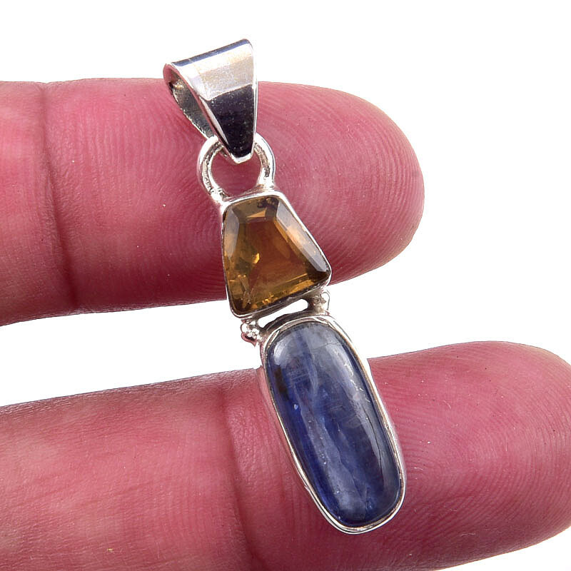 Natural Kyanite Citrine 925 Sterling Silver Pendant 1.50 Inch Elegance