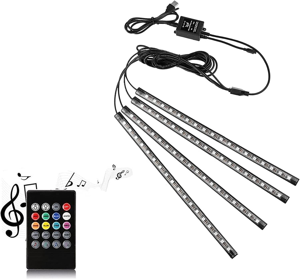 Car LED Strip Light,  4 Pcs Multicolor Music Car Interior Atmosphere Lights for