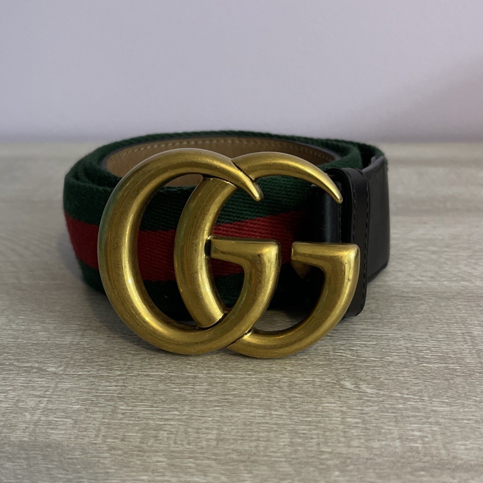 Gucci Green Red Striped Double G Web Belt 409416 HE21T 105x42 480199 MZZ8