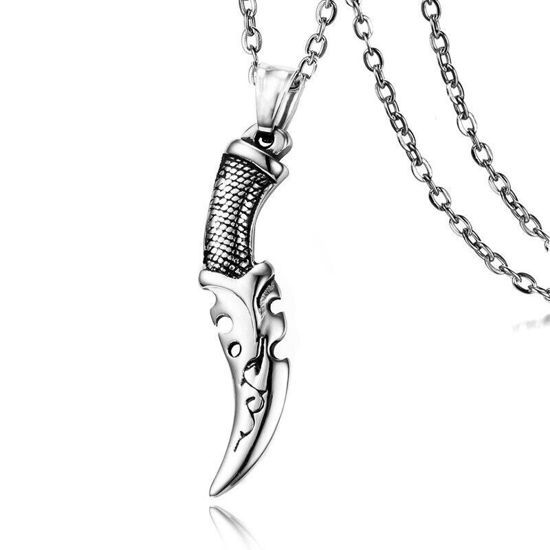 Stainless Steel Punk Knife Dagger Style Pendant Necklace Mens Hip-Hop Jewelry