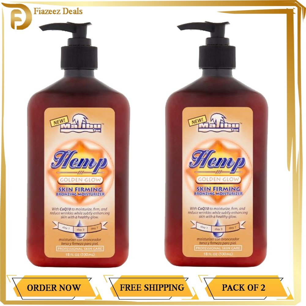 Crema hidratante bronceadora Malibu Tan Hemp Golden Glow con reafirmante para la piel paquete de 2 18 oz