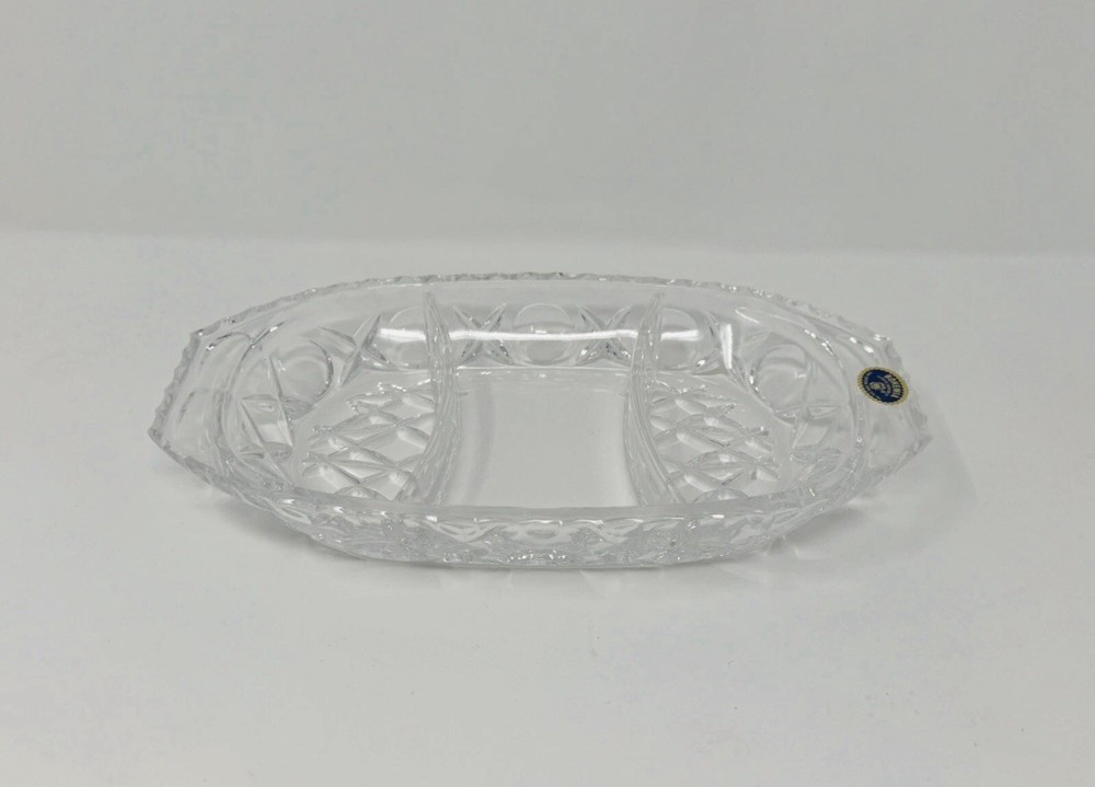 Vintage Bohemia Czech Republic Lead Crystal Divided Dish - Over 24% PbO