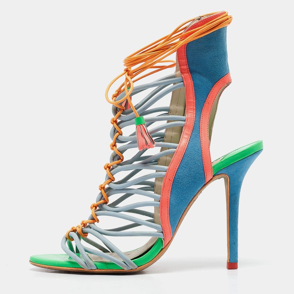Sophia Webster Multicolor Patent Leather and Suede Lacey Ankle Strap Sandals