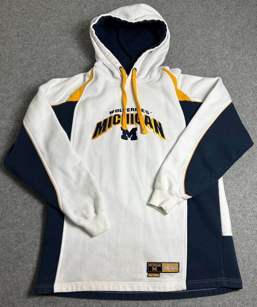 Michigan Wolverines Hoodie Mens Large Blue White Yellow NCAA VF Imagewear VTG
