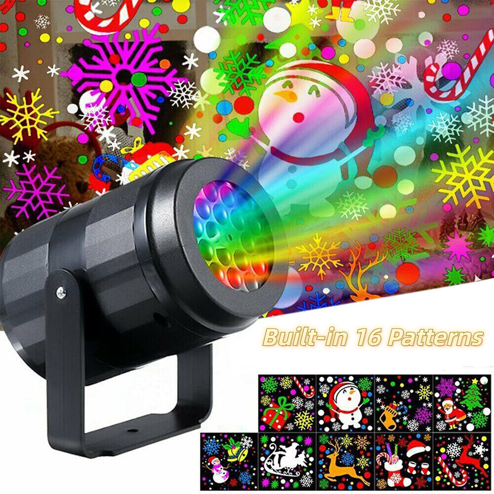 16 Patterns Christmas LED Projector Light Laser Moving Landscape Xmas Decor Lamp