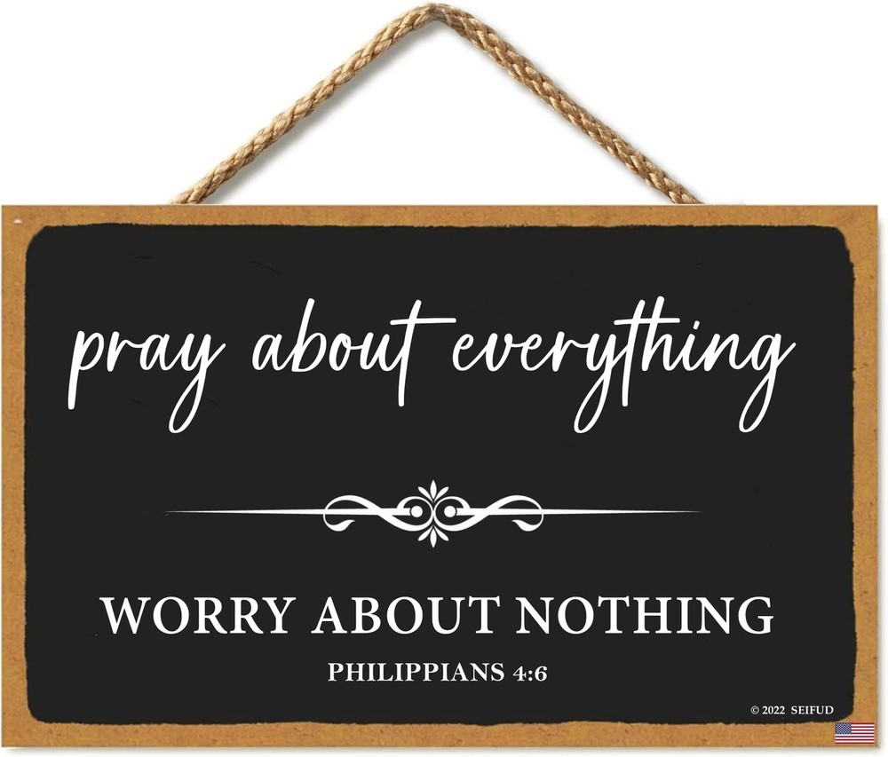 Pray About Everything Sign Farmhouse Style Bible Verse Wall Decor Wooden Sign...