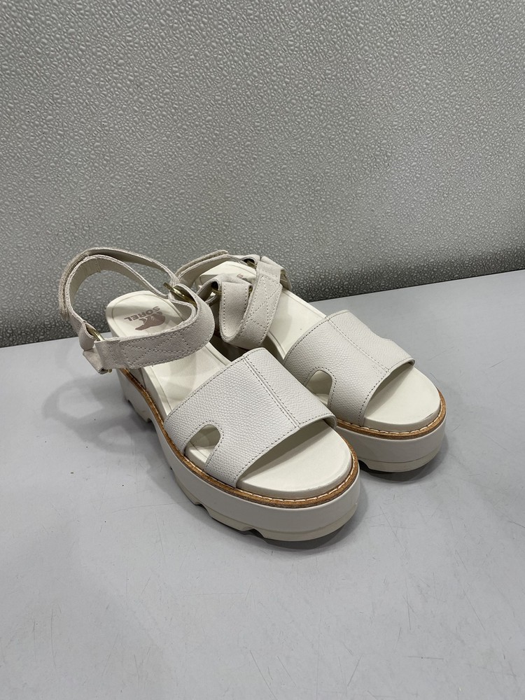 Sorel Joanie IV Wedge Leather Sandal Women's US 7, Chalk *Preowned*