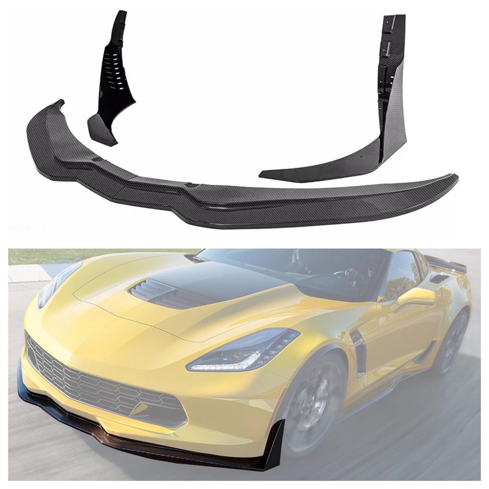 Carbon Color Front Lip Splitter & Winglets For 2014-2019 Corvette C7 Z06 Stage 3