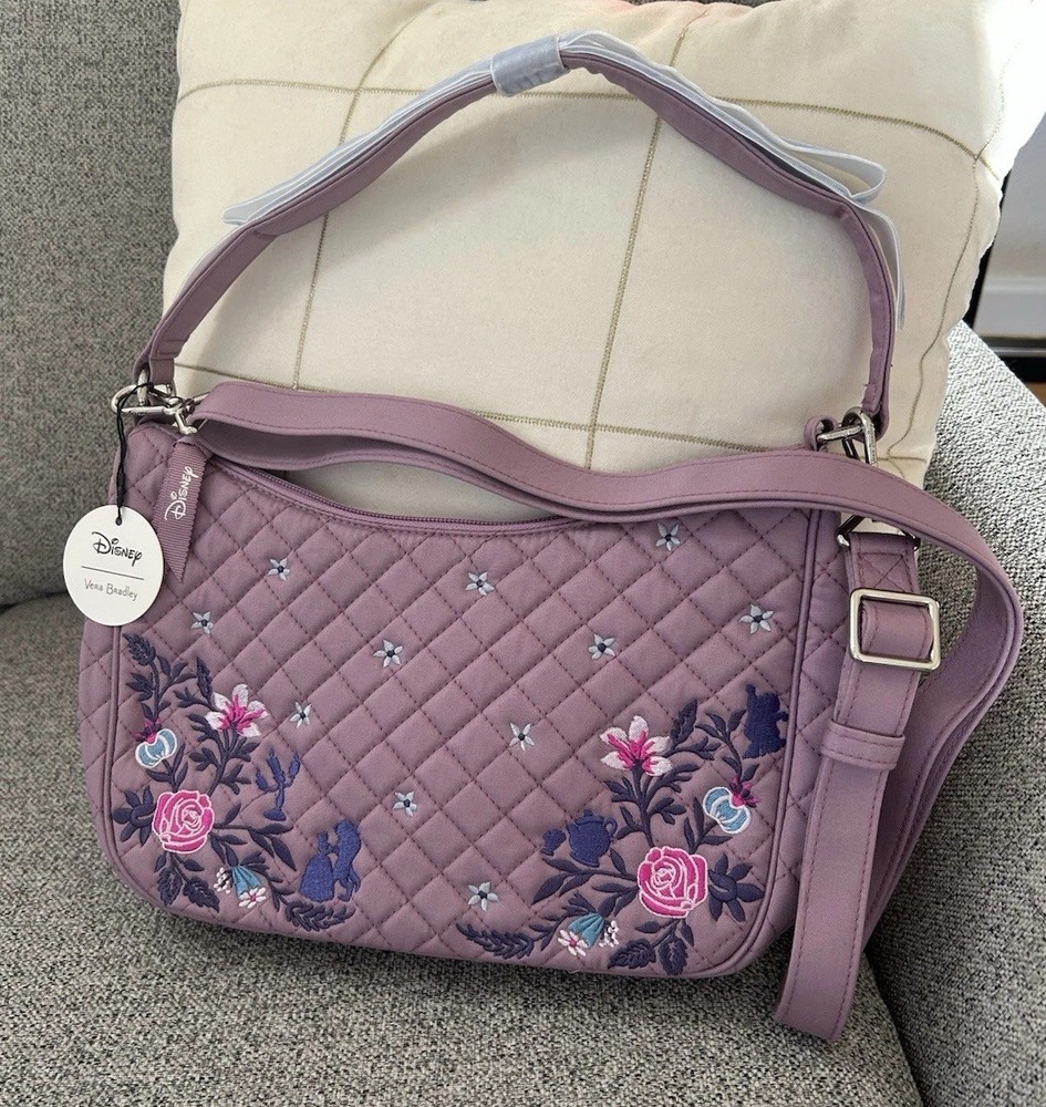 Disney Vera Bradley Beauty & the Beast Floral Embroidered Quilted Shoulder Bag