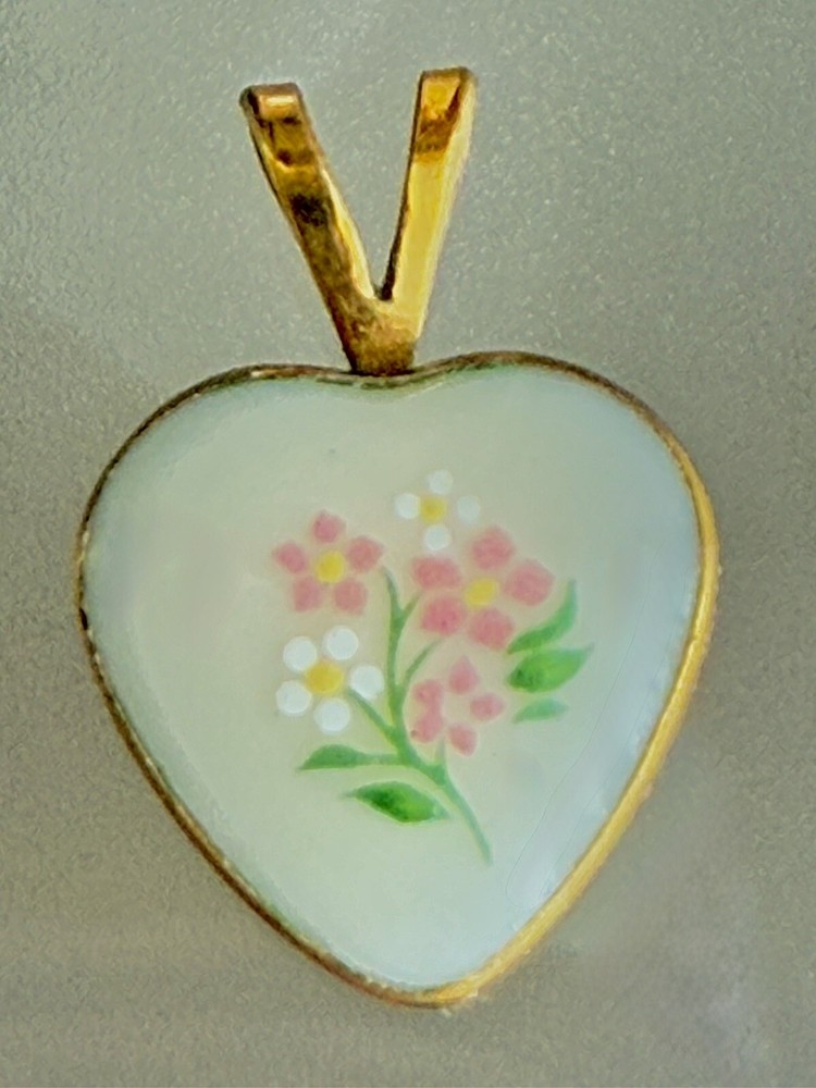 Sweet Vintage 14k Gold Filled Lenox Porcelain Floral Heart Pendant