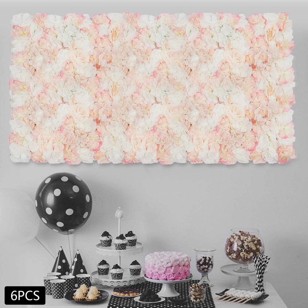6 Pcs Artificial Silk Flower Wall Panel Floral Backdrop Party Wedding Decoration