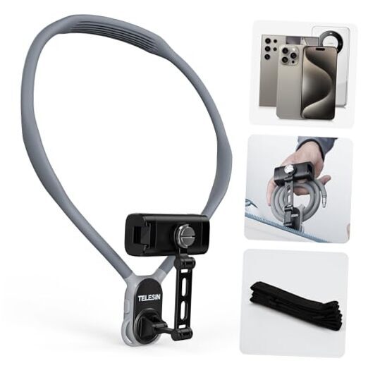 POV Vlog Neck Mount Phone Holder with Clip Hands-Free Gray  