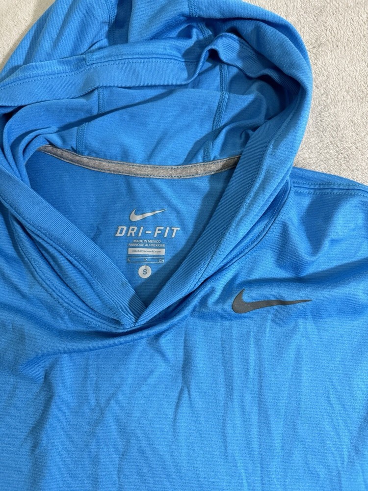 Nike Hooded Shirt Mens S Blue Long Sleeve Dri Fit Touch Training