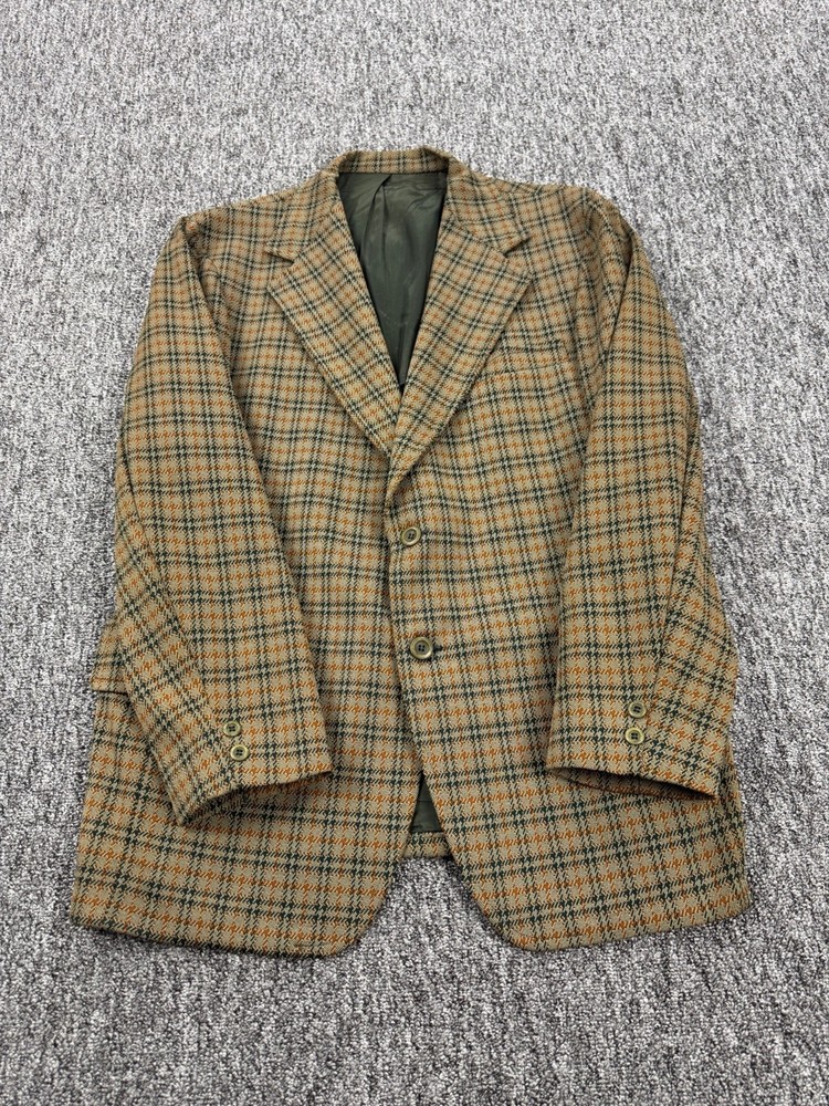 Vtg Sears Blazer Men 46L Tartan Plaid Houndstooth Wool Unlined Career Jacket 60s
