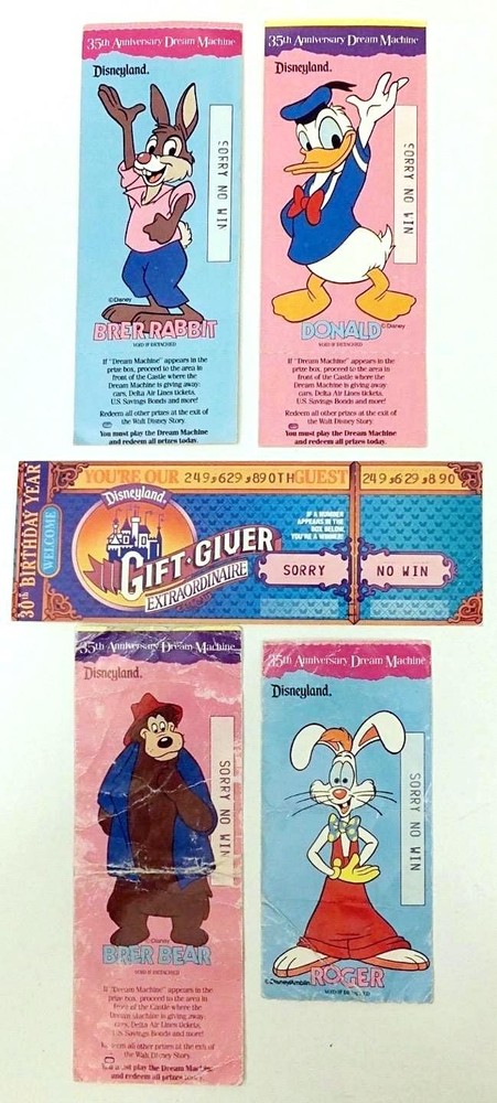 Vintage 1985/1990 Disneyland Souvenir Lot - Dream Machine Gift Giver Tickets 3pc