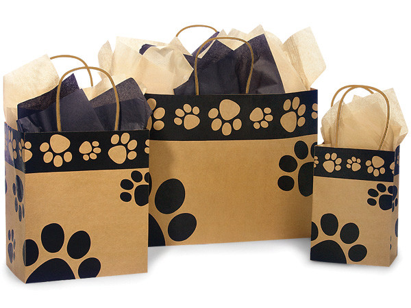 Paws Print Kraft Shopping Gift Paper Doggie Bag - Custom Size & Quantity  