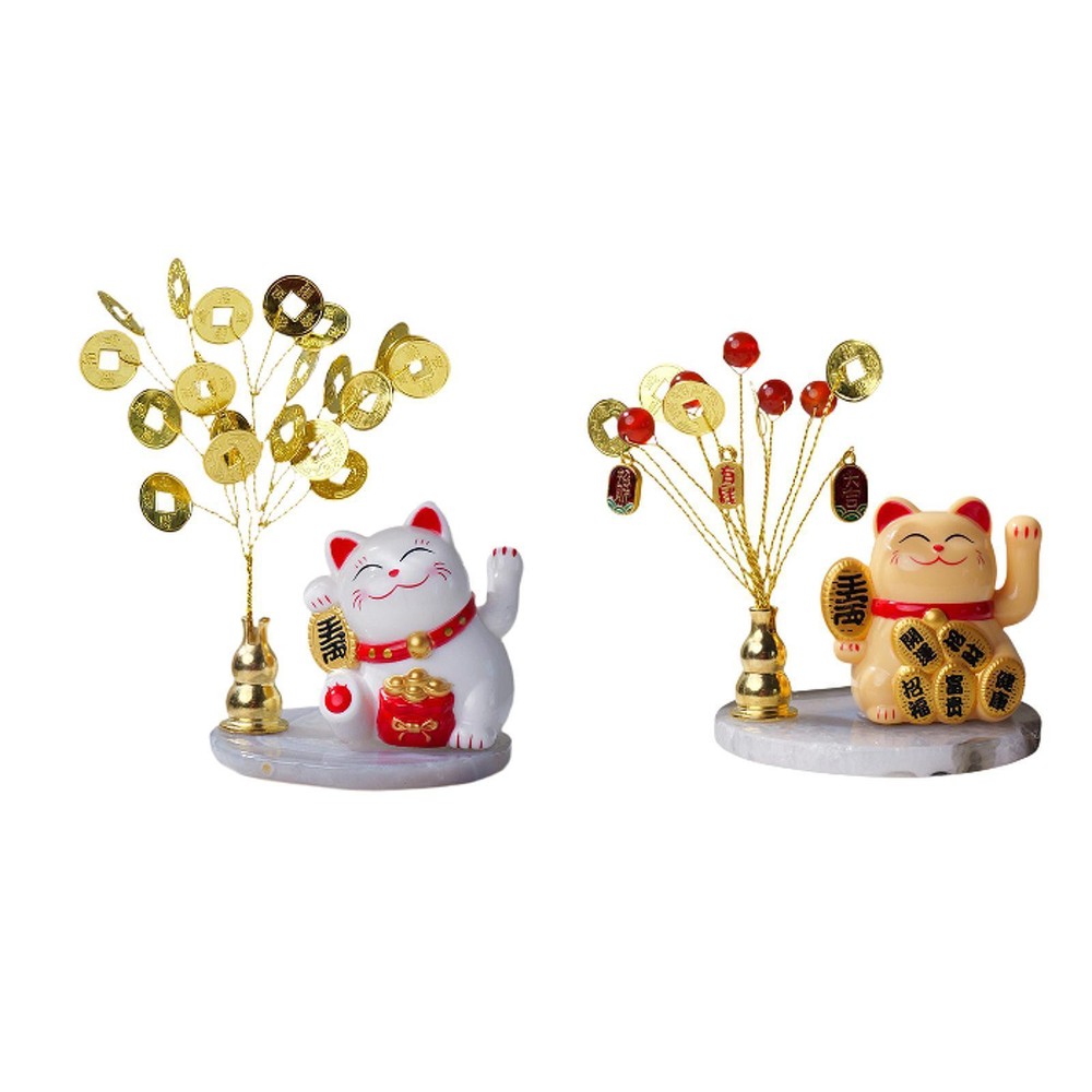 Lucky Cat Statue Artificial Animal Ornament for Festival Tea Room Cabinet