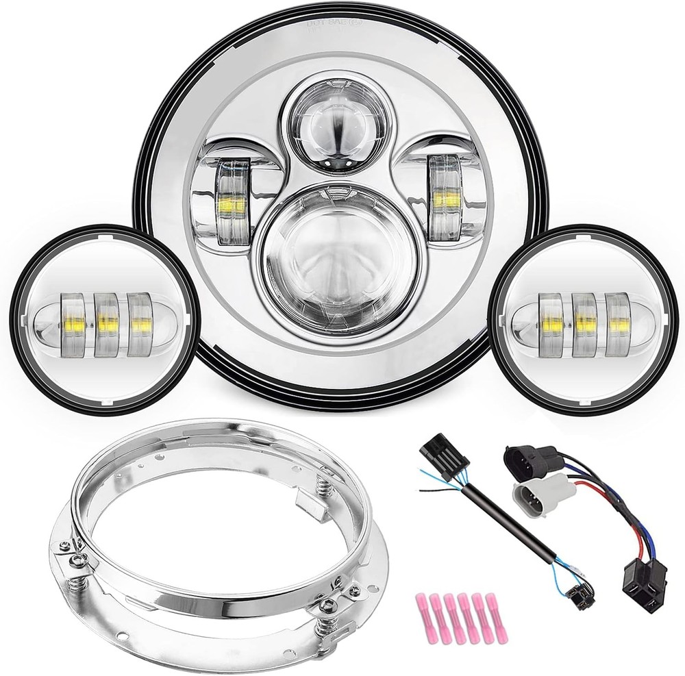 Motorcycle 7 Inch Head light Black Compatible with H_arley Road King, Compatible