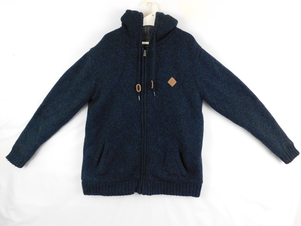 Skylark Mens Hooded Knit Winter Jacket Dark Blue Size XL Preowned VGC
