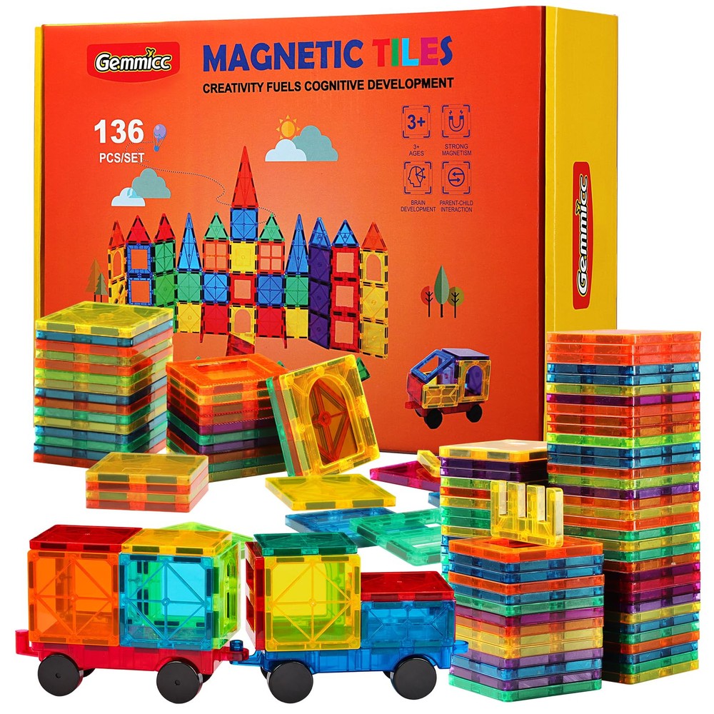 Magnetic Tiles, Deluxe 136 PCS Building Blocks Magnet Toys Kids,3D Magnet Puzzle