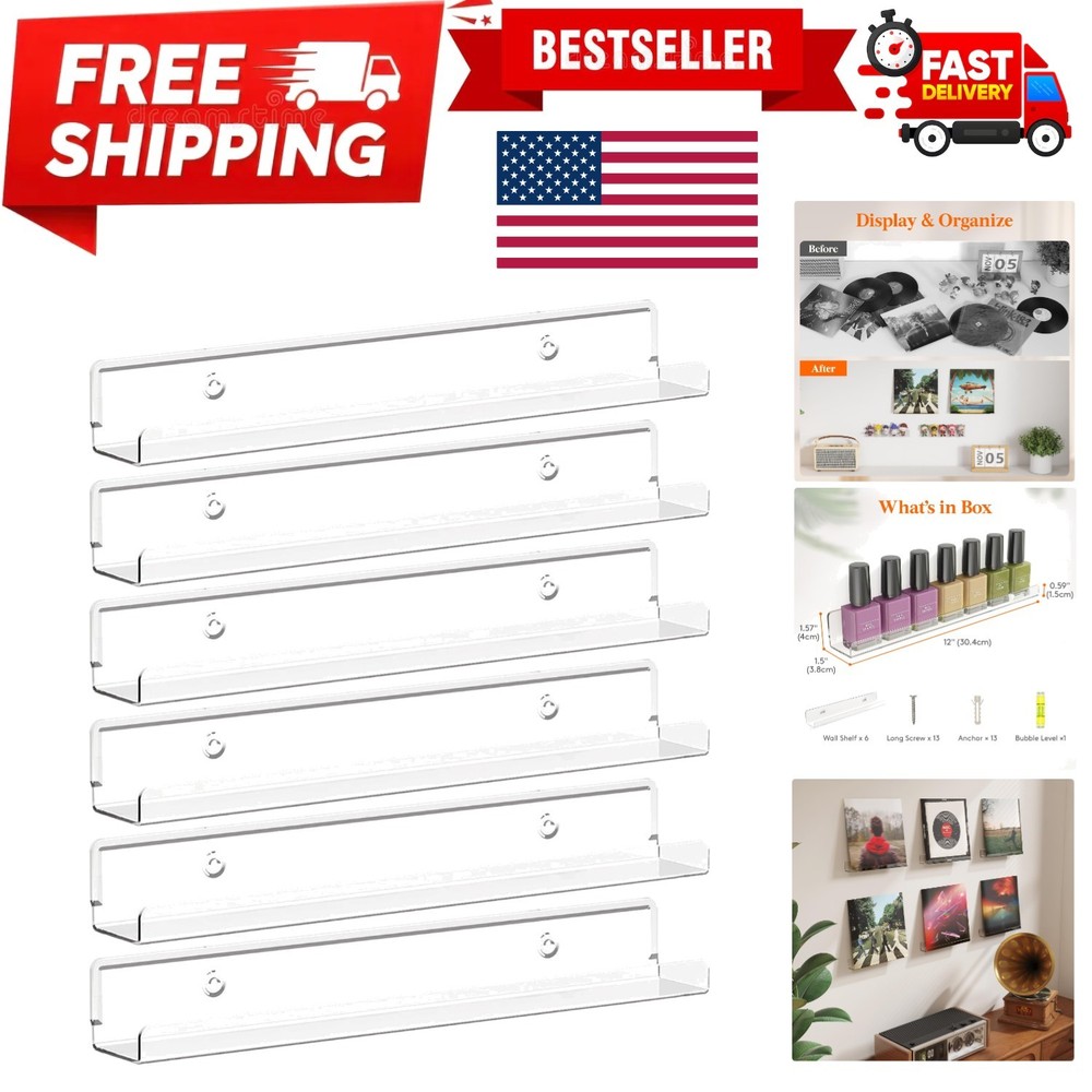 Narrow Floating Shelves for Vinyl Record 6 Pack, 12