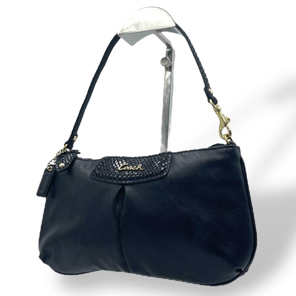 COACH Black Leather Handbag Handpouch Stylish Compact Design