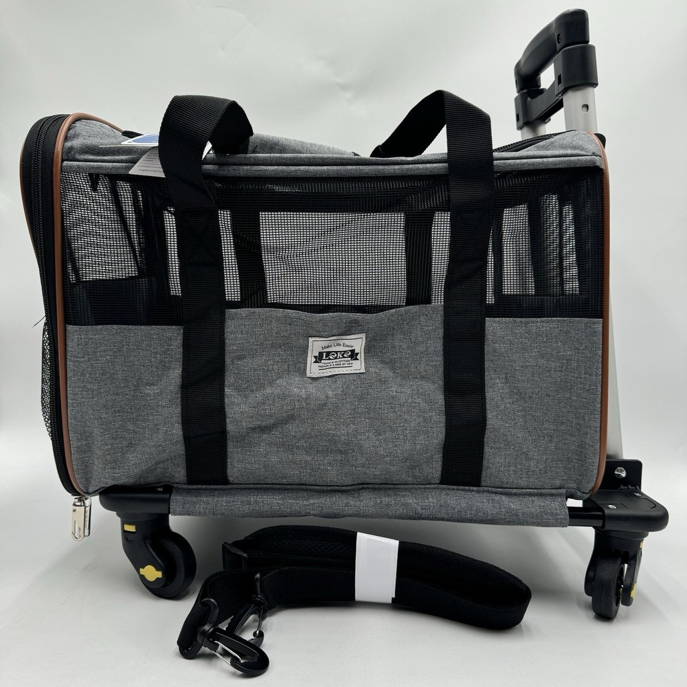 Rolling Pet Cat Dog Carrier with Wheels Airline Approved Handle & Strap Lekesky
