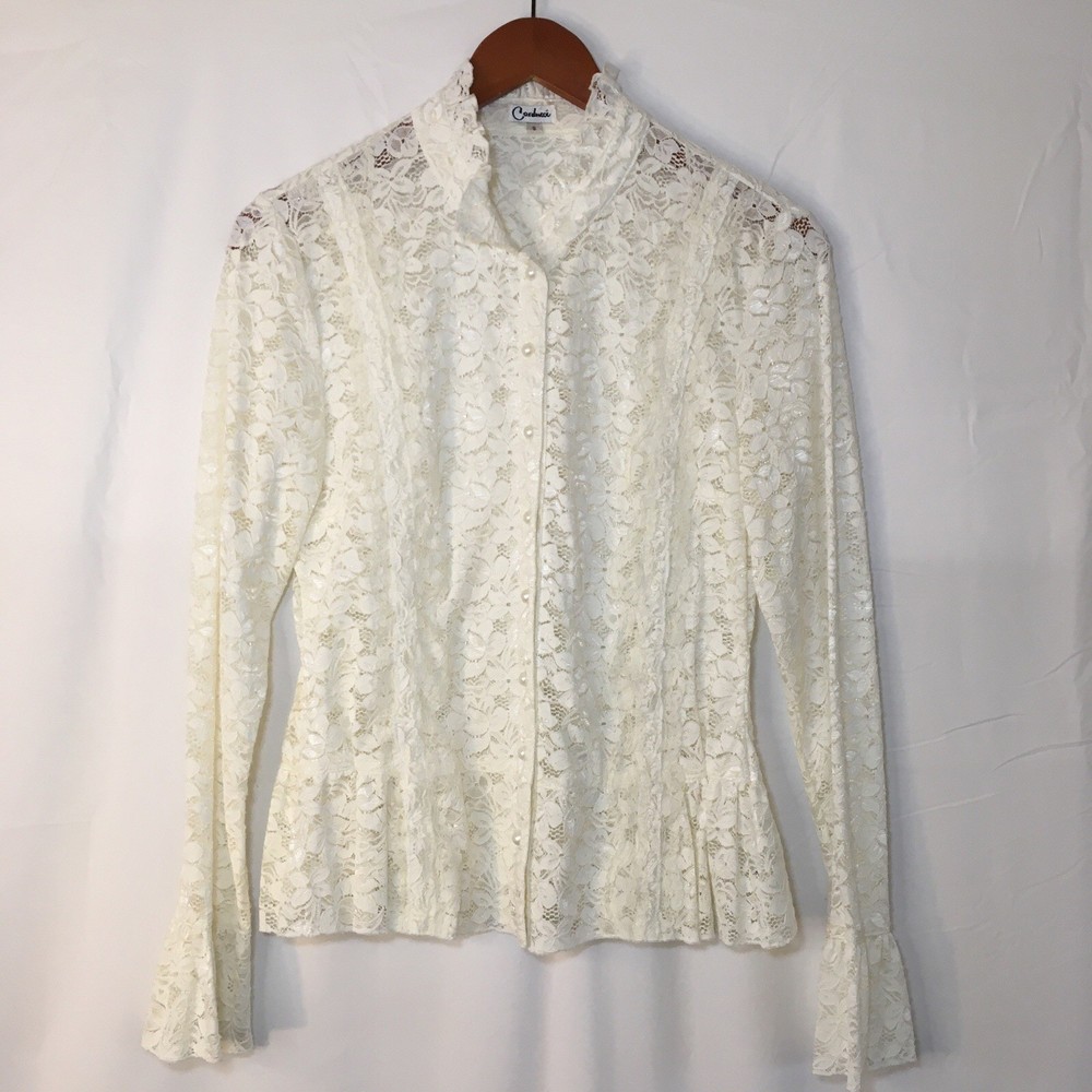 Carducci Womens VINTAGE Lace Button Down Long Sleeve Blouse Size S