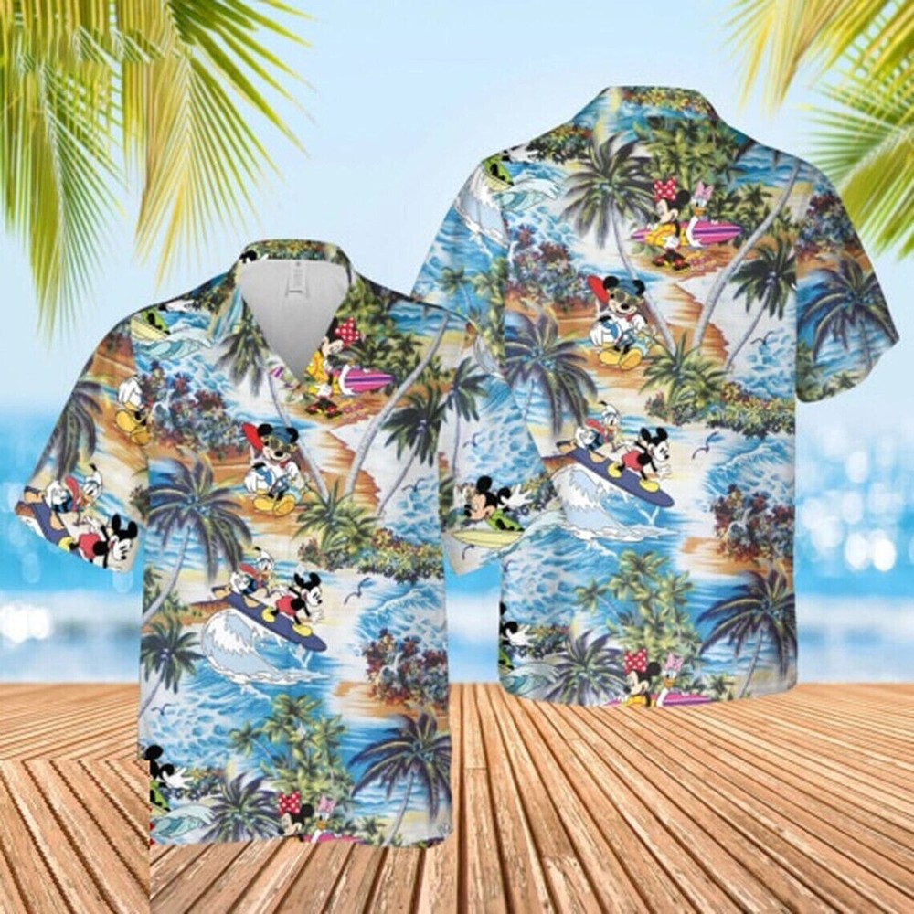 Mickey Mouse and Friends Surfing On The Beach 3D HAWAII SHIRT Best Price US Size