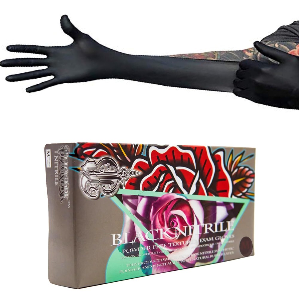 Blackwork Black Nitrile Exam Gloves - Extra Large, Pack of 100 - Latex- & Pow...