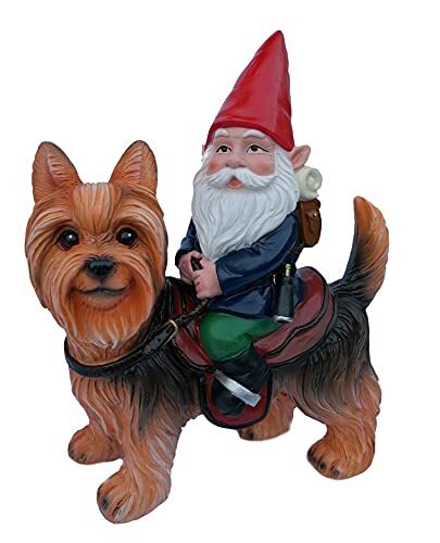 Funny Guy Mugs Gnome Riding A Yorkshire Terrior Statue - Indoor or Outdoor Ga...
