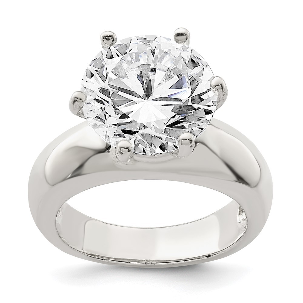 925 Sterling Silver Solitaire Round Cubic Zirconia Ring Size 8