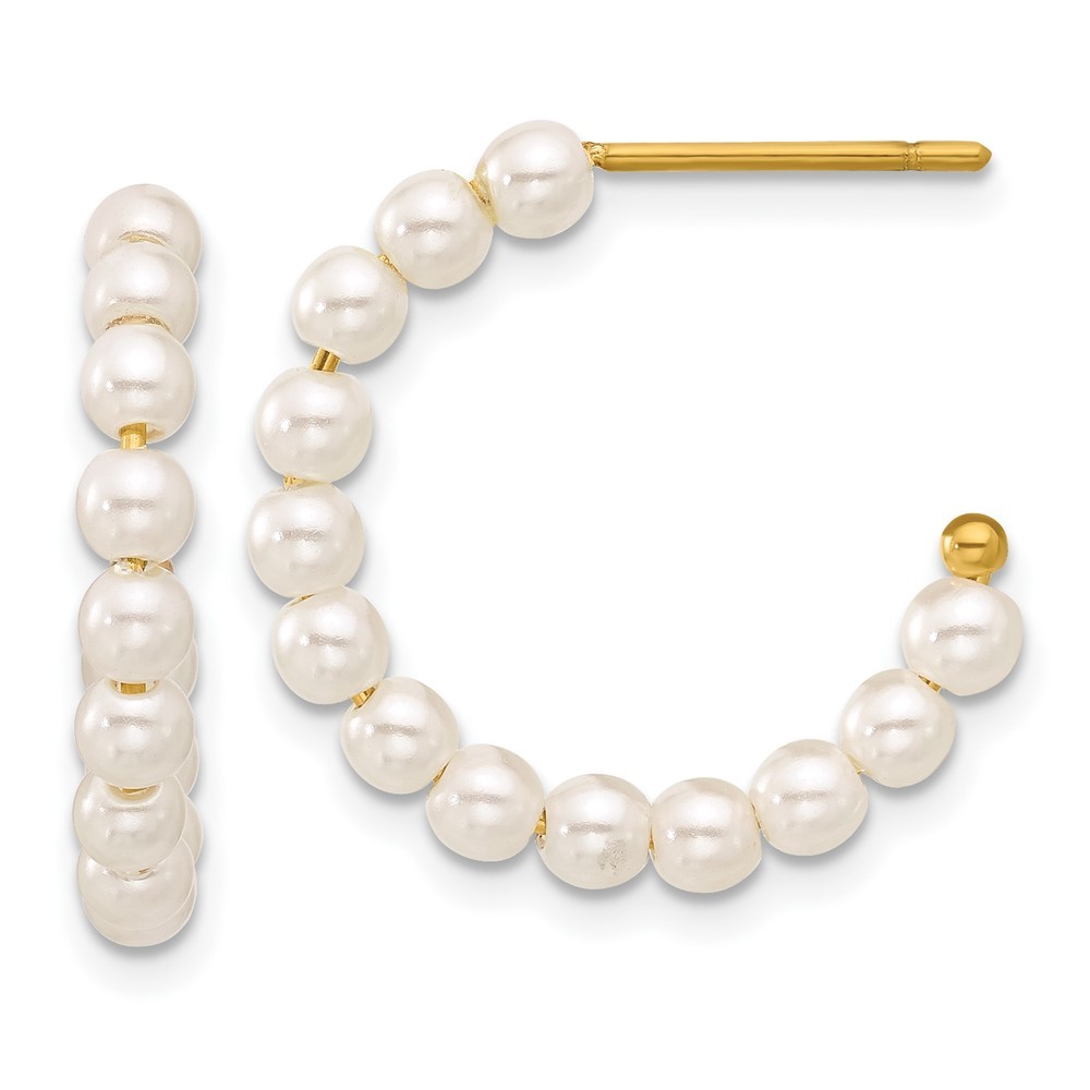 Stainless Steel Polished Yellow IP-plated White Mother of Pearl J-Hoop Earrings