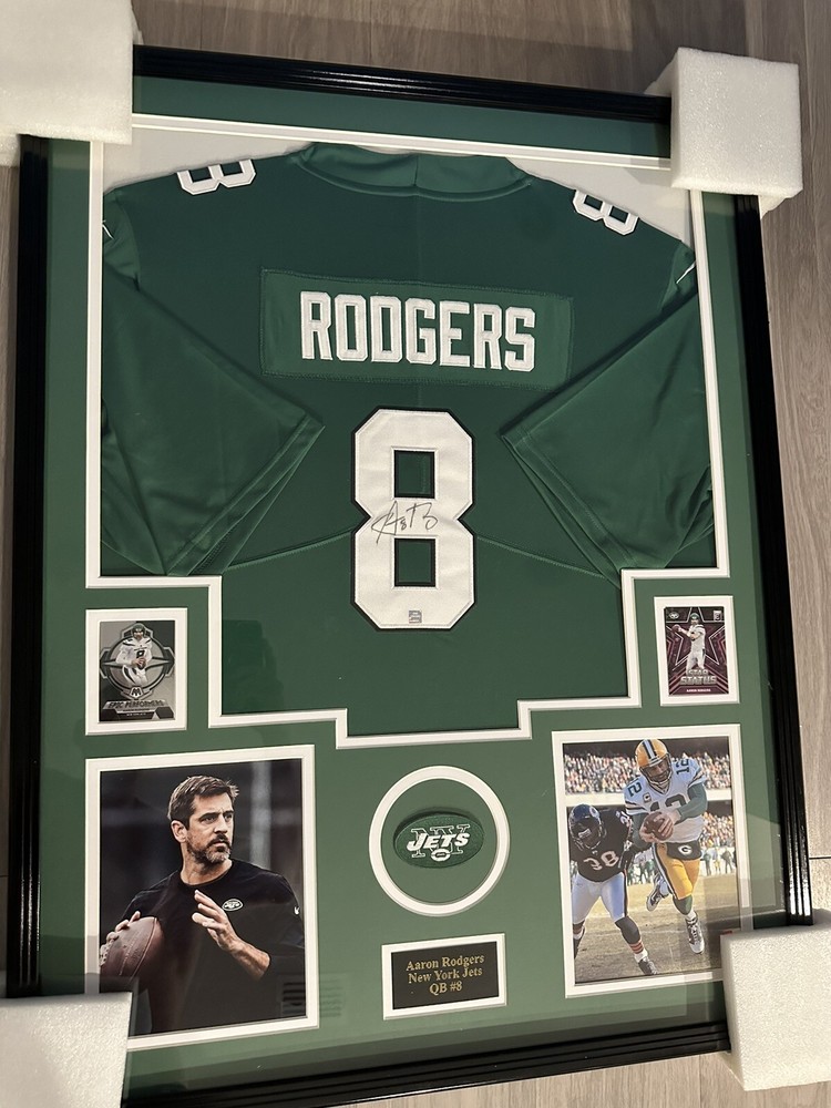 Aaron Rodgers Signed Framed Jersey New York Jets
