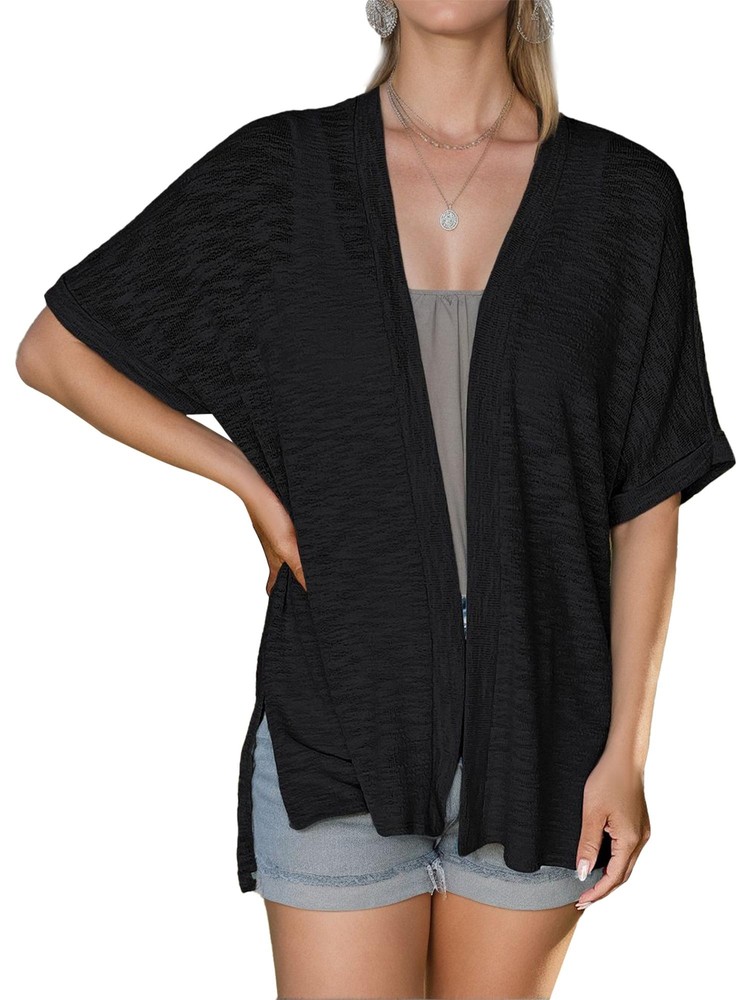 Womens Lightweight Cardigan Short Sleeve Open Front Casual Loose Cover Ups
