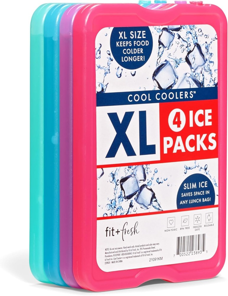 Cool Coolers by 4 Pack XL Slim Ice Packs Quick Freeze Space Saving Reusable Ice