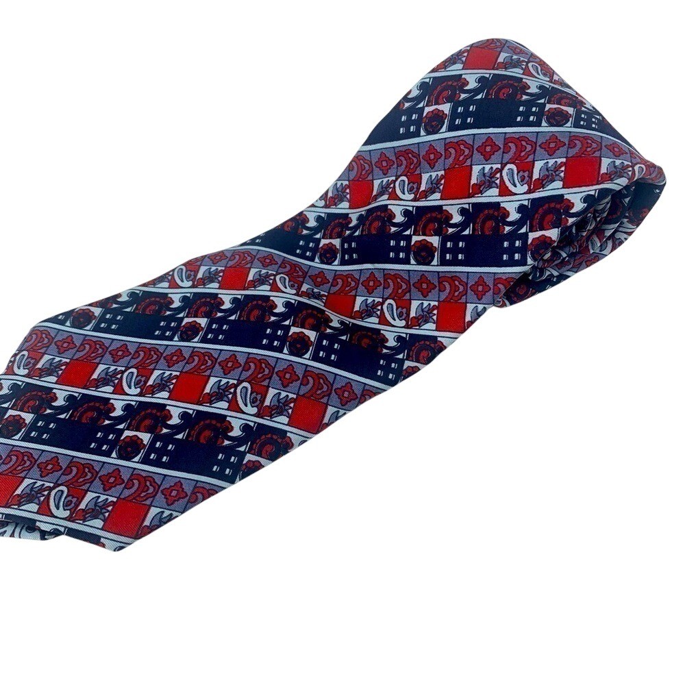 Christian Dior Cravates Mens Silk Tie Red Navy Blue Geometric Paisley Vintage