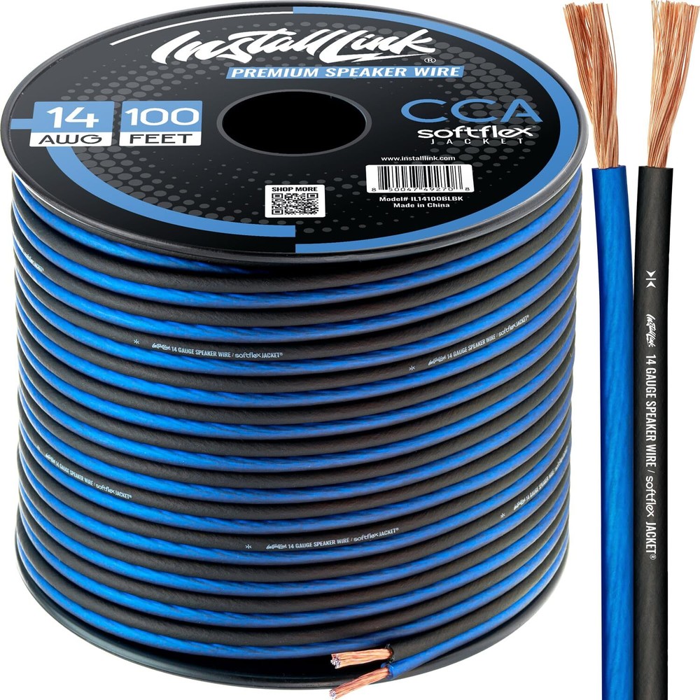 Premium Speaker Wire Gauge 14 Frosted Blue/Black 100Ft CCA Softflex Jacket