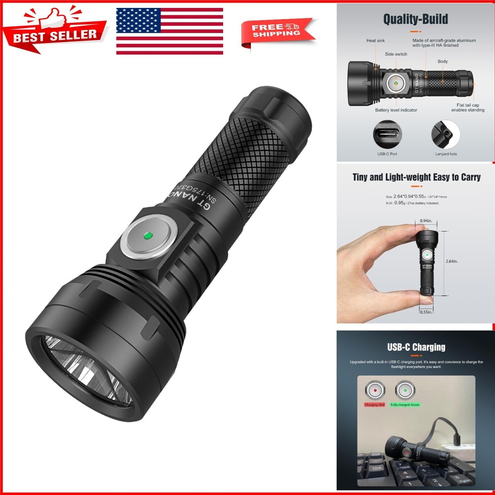 450 Lumen Keychain Flashlight – 2.07-Inch Rugged Aluminum, 300m Beam Reach